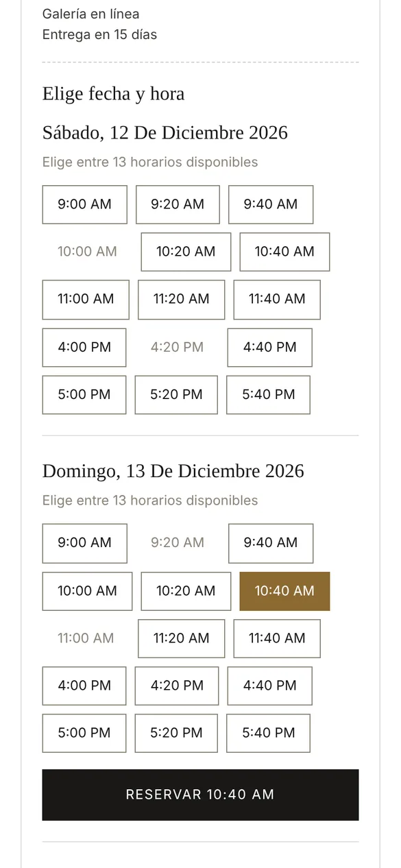 Elección de fecha y horario de la minisesión